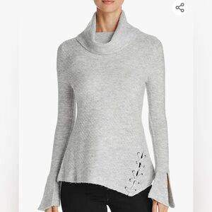 Heather b Ivory Textured Cowl Neck Long Split Sleeve Criss Cross Tunic S…